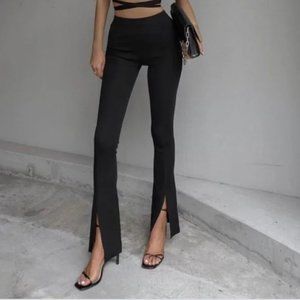 ZARA High Rise Full Length Front Slit Ribbed Legging Pants Blogger Favorites L